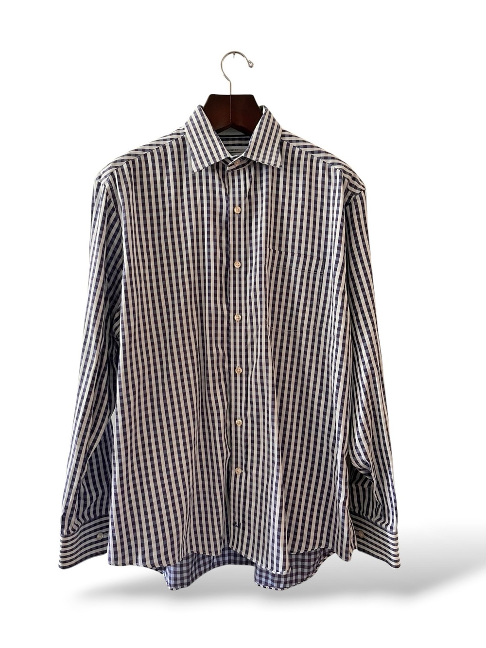 Johnston & Murphy Gingham Tailored Fit  Blue & White Shirt, L